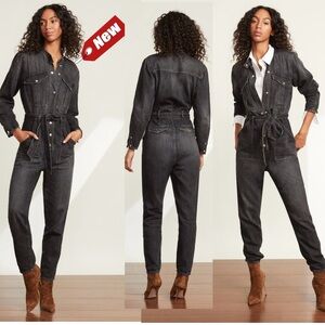 Veronica Beard Jeans Annie cargo denim Jean jumpsuit in washed Onyx Sz S NWT
